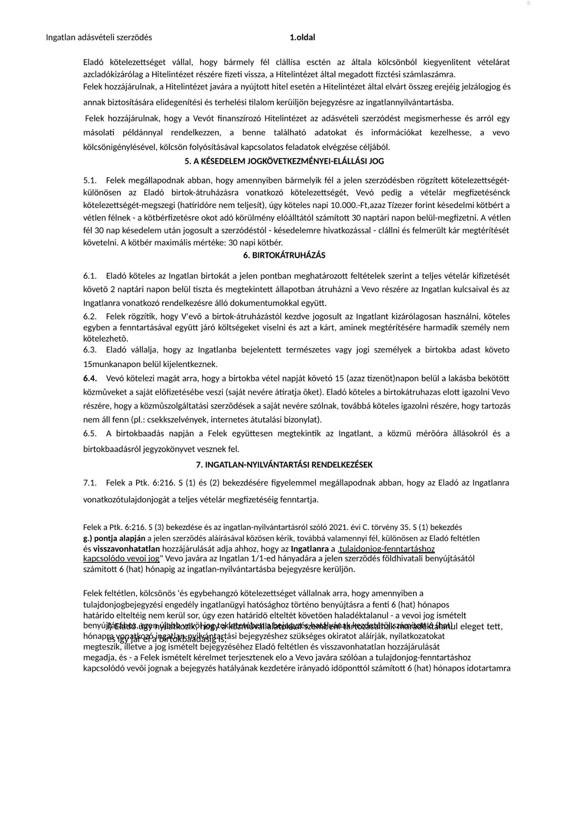 Az anonimizált adásvételi szerződés 3. oldala
