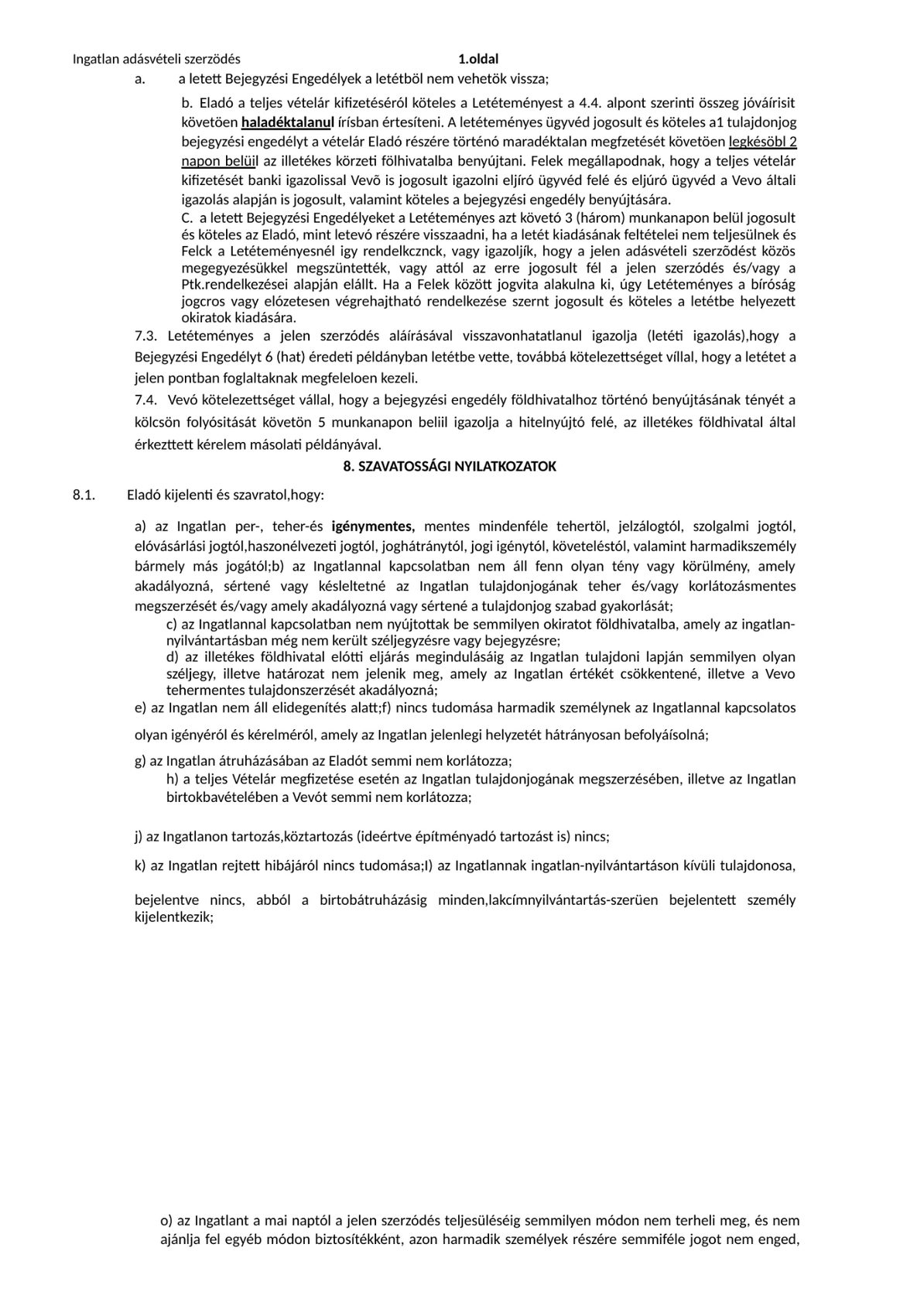 Az anonimizált adásvételi szerződés 4. oldala