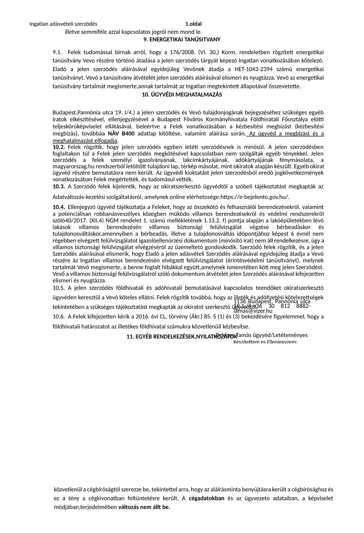 Az anonimizált adásvételi szerződés 5. oldala